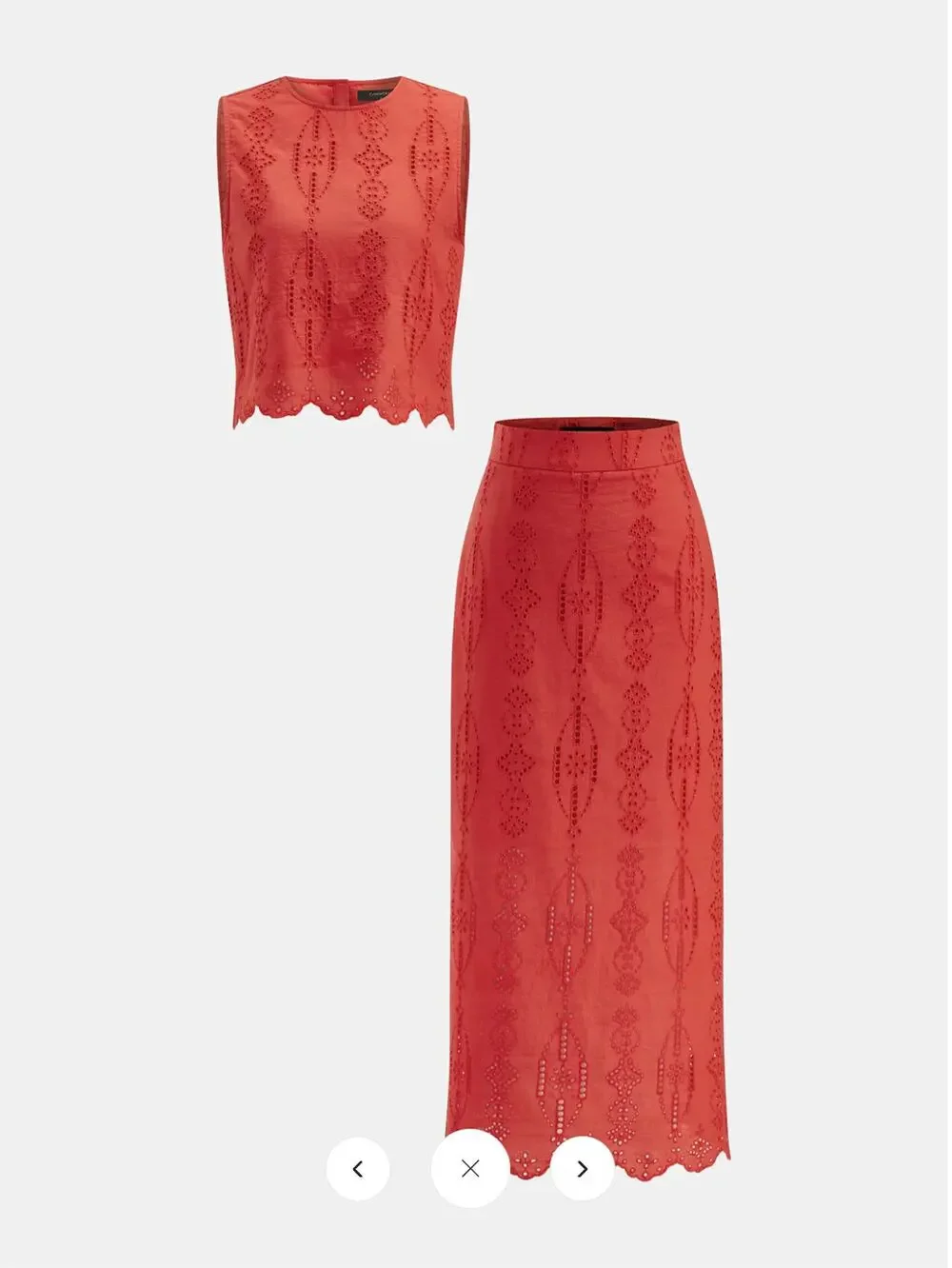 NWT Commense Cotton Eyelet Embroidery Top & Midi Skirt Set Sz M